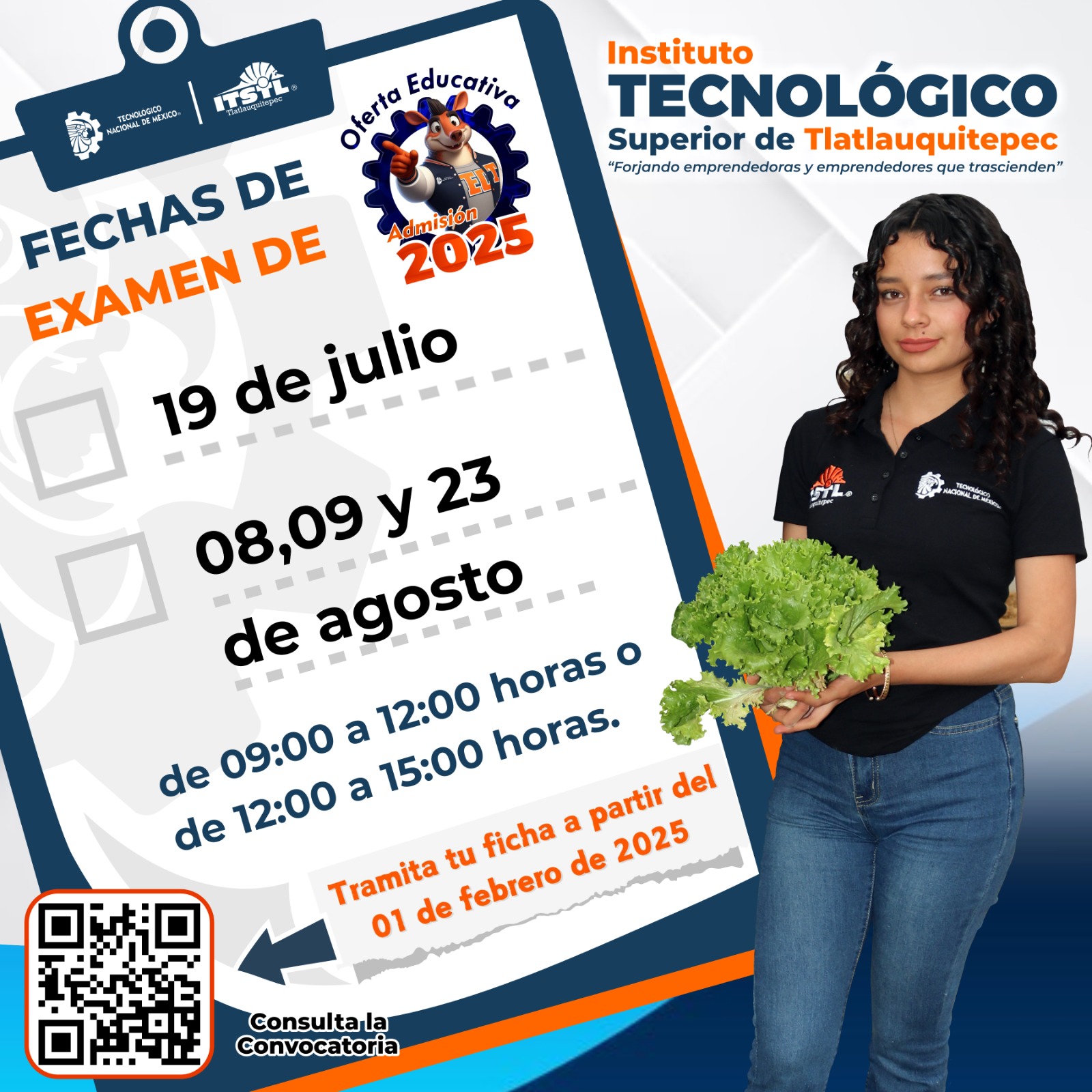 Calendario con fechas de examen de admisión